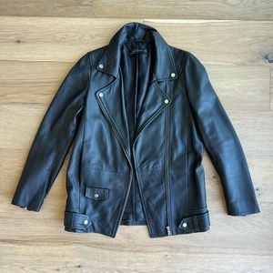 Zara Genuine Leather Black Moto Long Jacket XS
